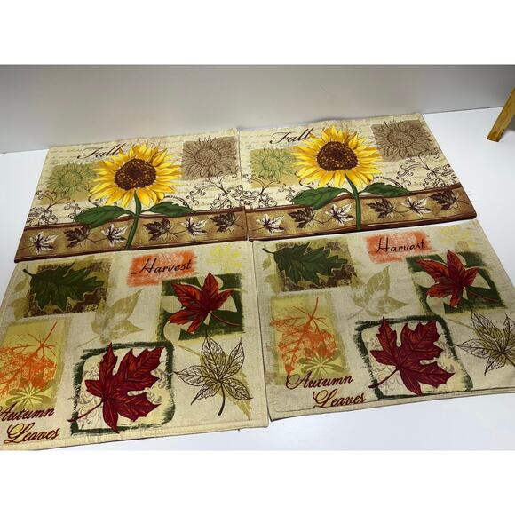 Fall Harvest Placemats Set Of 4 Cotton 13X18 Thanksgiving Decor Flaws See Photo - Picture 1 of 7